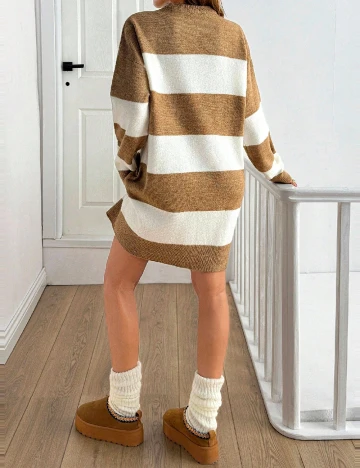 Rochie scurta SHEIN, maro/alb