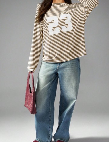 
						Bluza Oversize Missguided, maro/alb