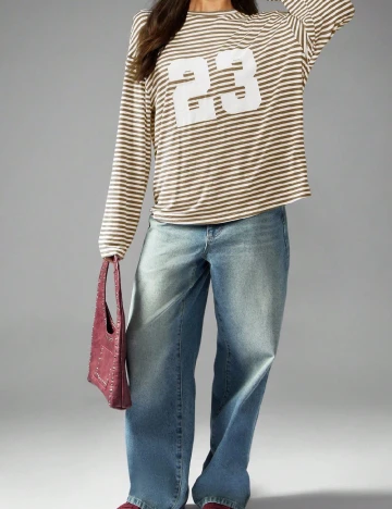 Bluza Oversize Missguided, maro/alb