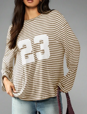 Bluza Oversize Missguided, maro/alb