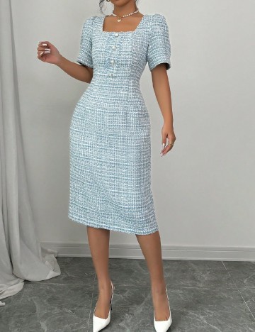 Rochie medie SHEIN, albastru/alb