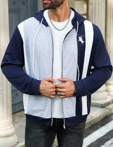 Hanorac SHEIN Plus Size Men, albastru/gri