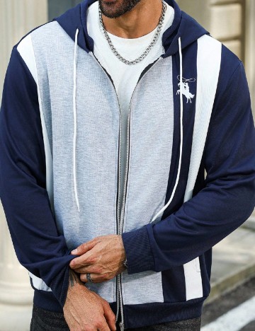 Hanorac SHEIN Plus Size Men, albastru/gri