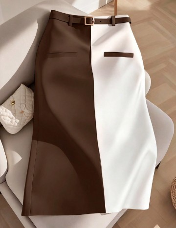 
						Fusta SHEIN CURVE, maro/alb