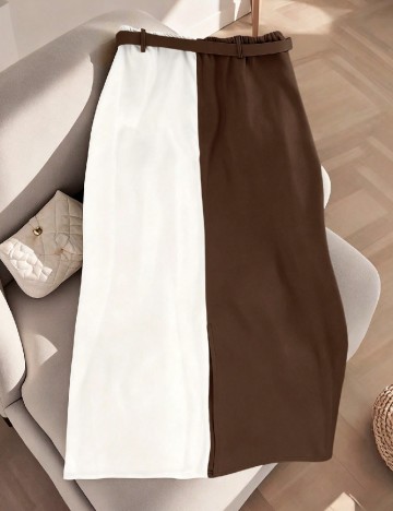 Fusta SHEIN CURVE, maro/alb