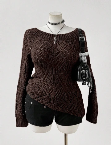 Pulover SHEIN CURVE, maro