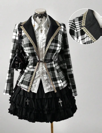 Sacou SHEIN CURVE, negru/alb