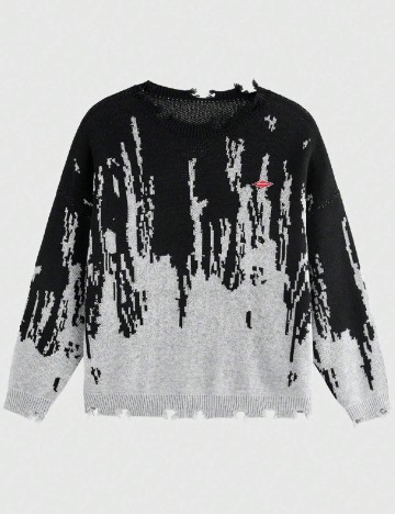 
						Pulover SHEIN Plus Size Men, negru/gri