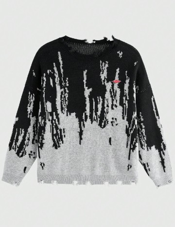 Pulover SHEIN Plus Size Men, negru/gri