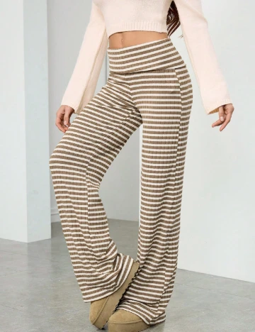 Pantaloni SHEIN, crem/maro