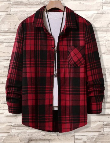 
						Camasa SHEIN Plus Size Men, rosu/negru