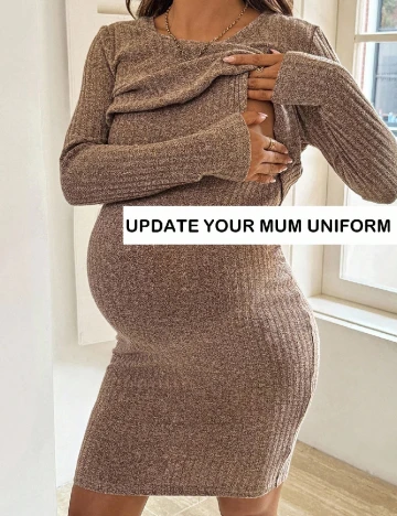 Rochie scurta SHEIN Maternity, maro