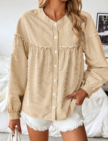 Camasa SHEIN, maro/alb