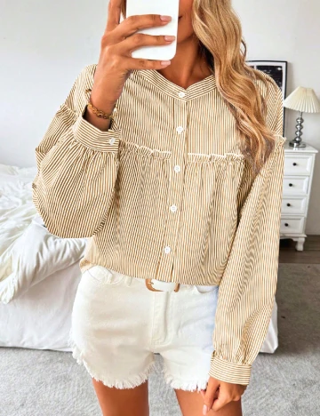 Camasa SHEIN, maro/alb