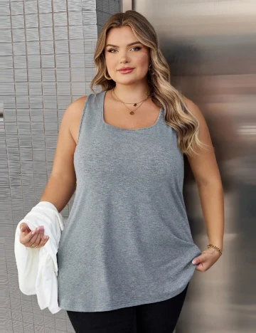 Set tricou si maiou SHEIN CURVE, alb/gri