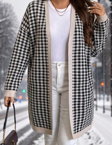 Cardigan SHEIN CURVE, crem/negru