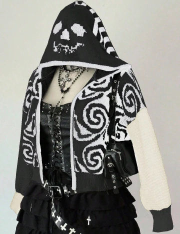 Cardigan SHEIN CURVE, alb/negru