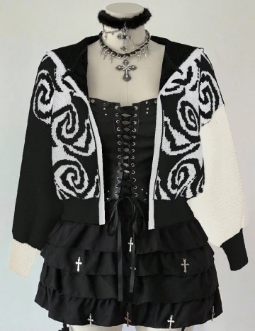 Cardigan SHEIN CURVE, alb/negru