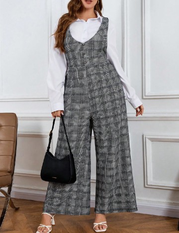 Salopeta SHEIN CURVE, alb/negru