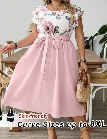 Rochie medie SHEIN CURVE, roz