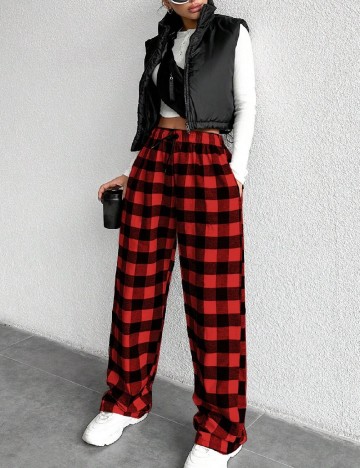 
						Pantaloni SHEIN, rosu/negru