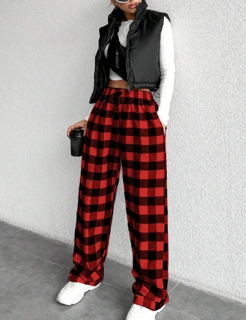 Pantaloni SHEIN, rosu/negru