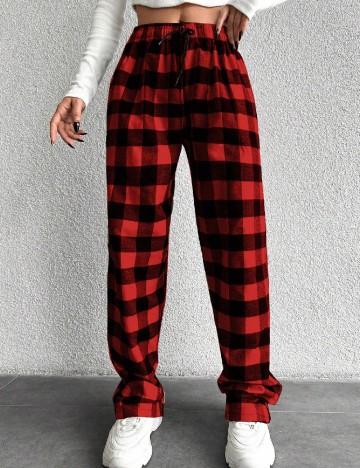 Pantaloni SHEIN, rosu/negru