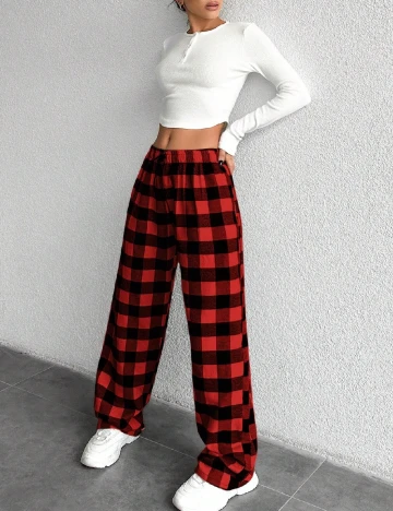 Pantaloni SHEIN, rosu/negru