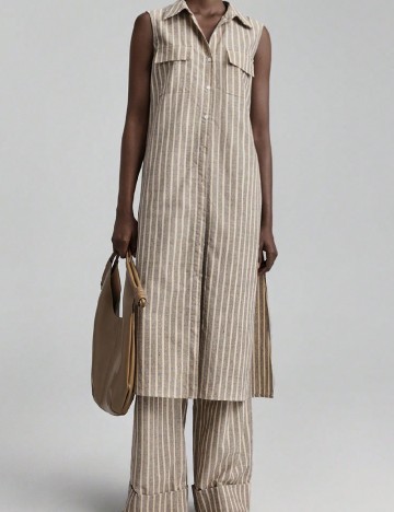 Camasa SHEIN, maro/alb