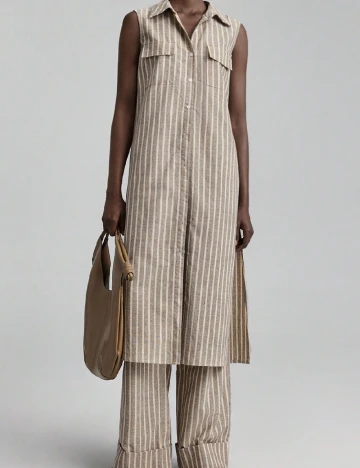 Camasa SHEIN, maro/alb