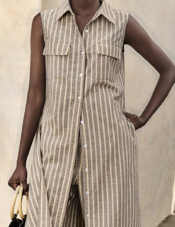 Camasa SHEIN, maro/alb