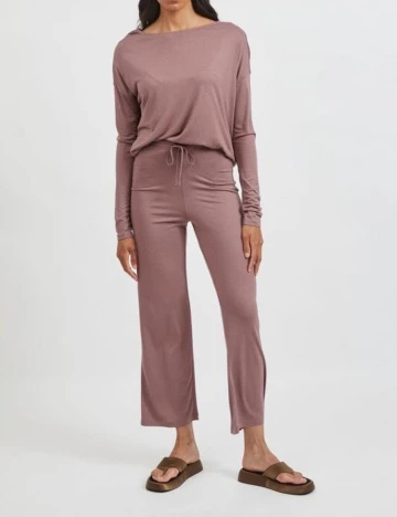 Set bluza si pantaloni Vila, roz pudra inchis, S
