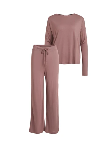 Set bluza si pantaloni Vila, roz pudra inchis, S