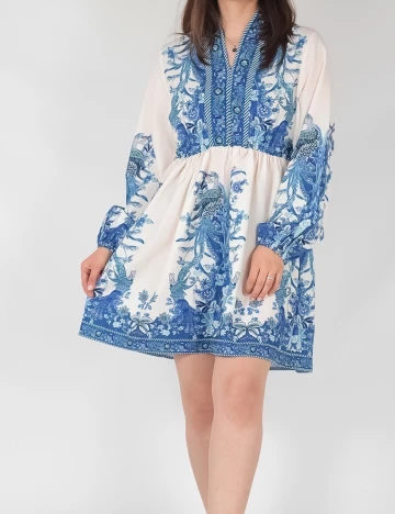 Rochie scurta SHEIN, alb/albastru, M Albastru