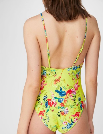 Costum de baie Pieces, verde neon, XS