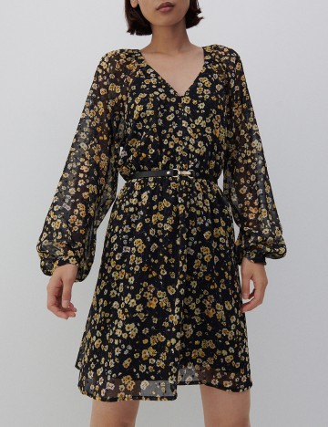 Rochie Scurta Reserved, negru floral, 38