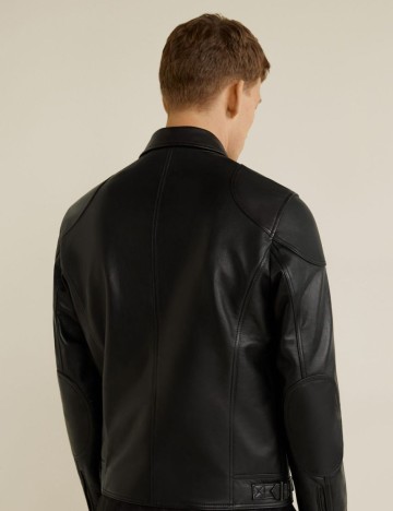 Geaca biker din piele cu rever, negru, XS