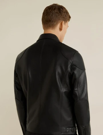 Geaca biker din piele cu rever, negru, XS