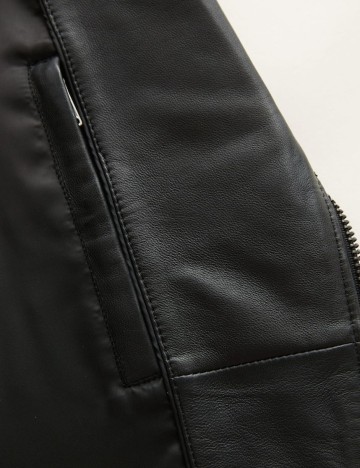 Geaca biker din piele cu rever, negru, XS