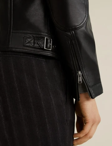 Geaca biker din piele cu rever, negru, XS