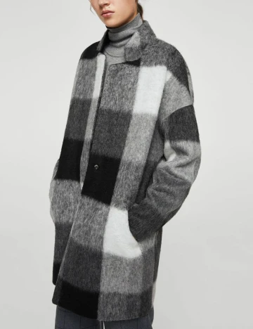 Palton model cocon textura, negru, XS