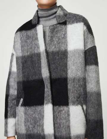 Palton model cocon textura, negru, XS