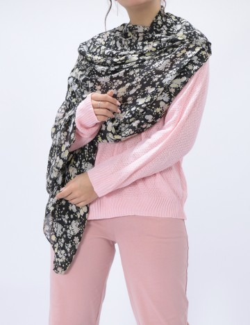 Esarfa Pieces, negru floral