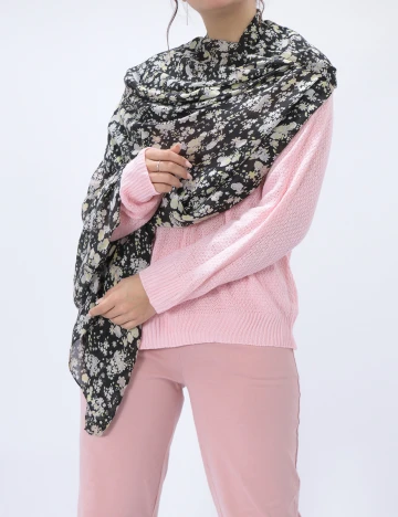 Esarfa Pieces, negru floral