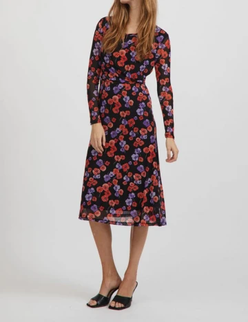 Rochie medie Vila, negru floral, L