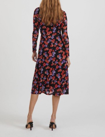 Rochie medie Vila, negru floral, L