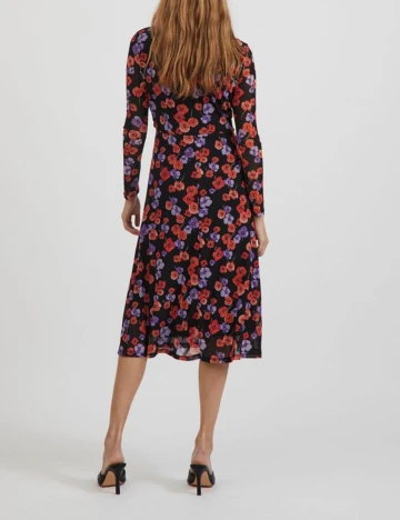 Rochie medie Vila, negru floral, L