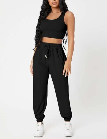 Set top si pantaloni SHEIN, negru, M